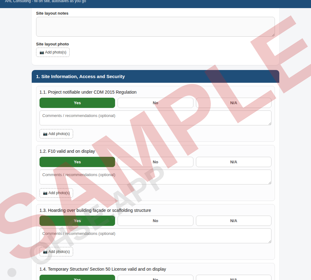 Site Inspection Checklist Section